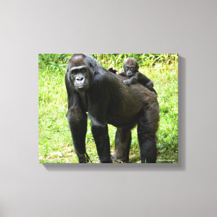 Begynna Lowlandgorilla på mödrarbaksida Canvastryck
