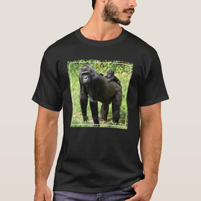 Begynna Lowlandgorilla på mödrarbaksida T Shirt (Framsida)
