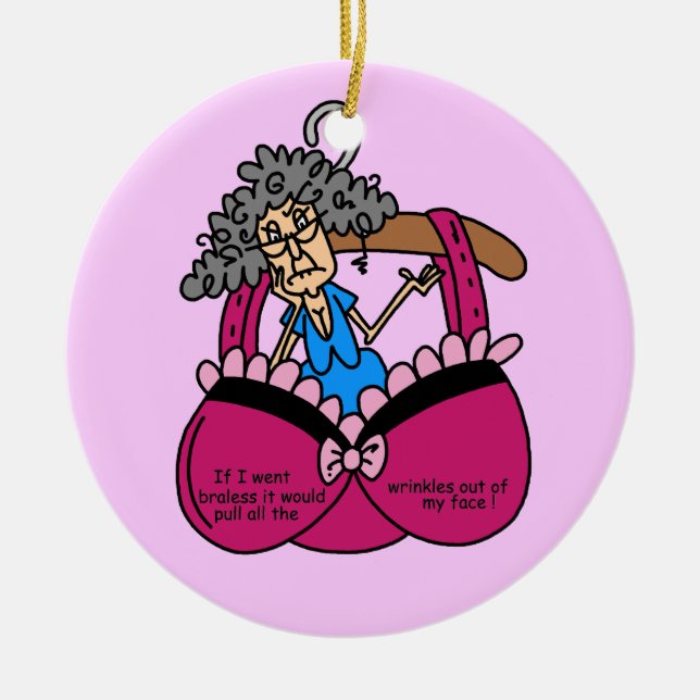 Behå och rynkar humor julgransprydnad keramik (Framsidan)