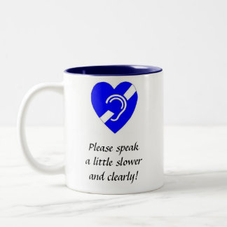 Behaga talar ett lite långsammare och klart! Två-Tonad mugg