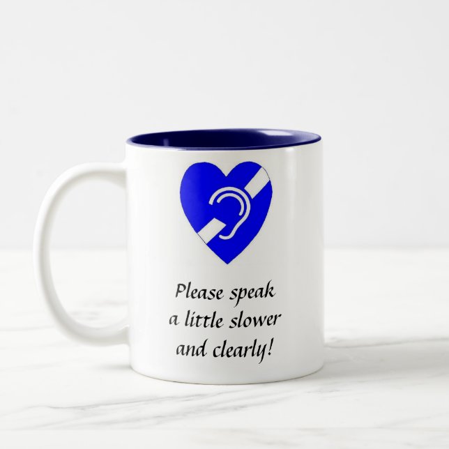 Behaga talar ett lite långsammare och klart! Två-Tonad mugg (Vänster)
