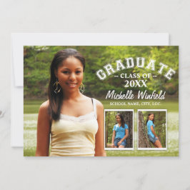 Behåll 3 Photo Modern Text Overlay Studenten Inbjudningar