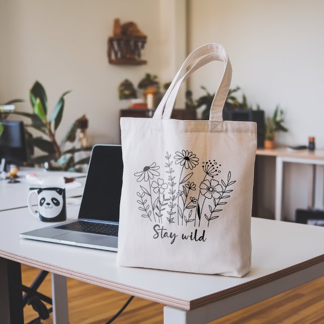 Behåll Blommigten Boho Line Art för Vild Tygkasse (Skapare uppladdad)