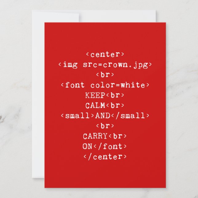 Behåll Calm och fortsätt med html (i alla färger) Inbjudningar (Framsida)