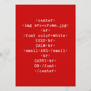 Behåll Calm och fortsätt med html (i alla färger) Inbjudningar