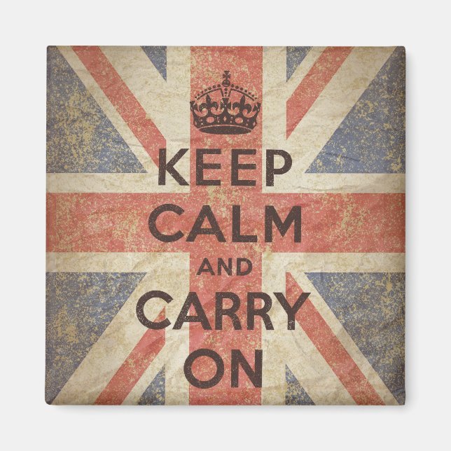 Behåll Calm och fortsätt med UK Flagga Magnet (Framsidan)