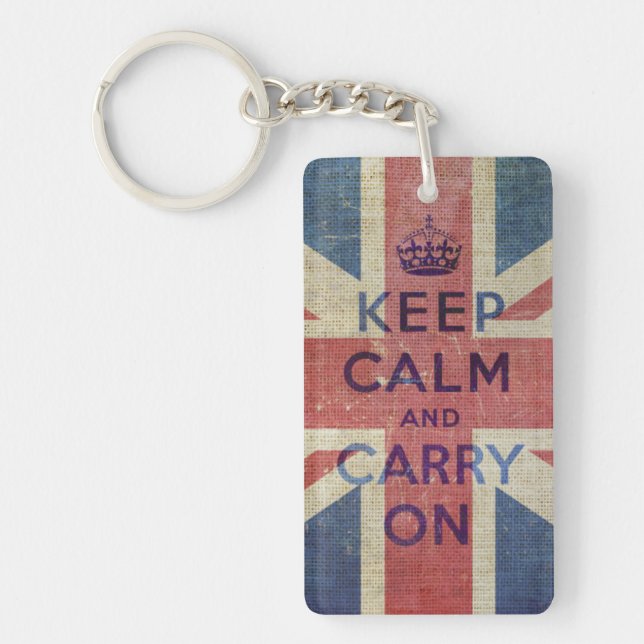 Behåll Calm och fortsätt med UK flagga | Nyckelked (Framsidan)