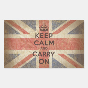 Behåll Calm och fortsätt med UK Flagga Rektangulärt Klistermärke