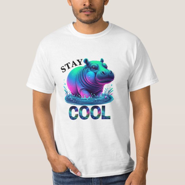 Behåll Coola Neon Hippo Swamp Lounging T Shirt (Framsida)