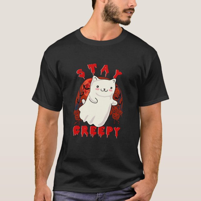 Behåll Creepy Cute Kattunge Ghost Halloween Costum T Shirt (Framsida)