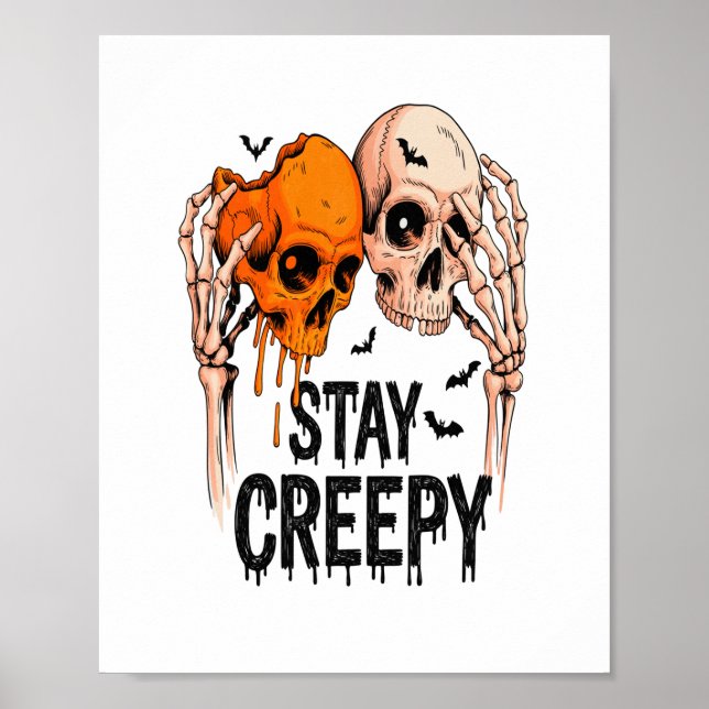 Behåll Creepy PNG, Retro Skull Halloween Poster (Framsidan)