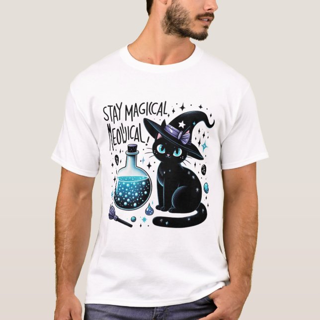 Behåll den magiska, gyllene, svarta katten t shirt (Framsida)