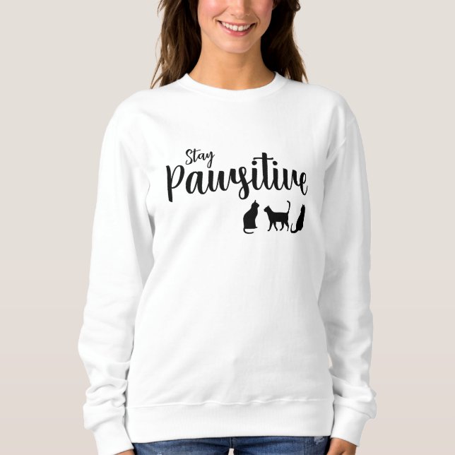 Behåll den pawsitiva, svarta katten t shirt (Framsida)