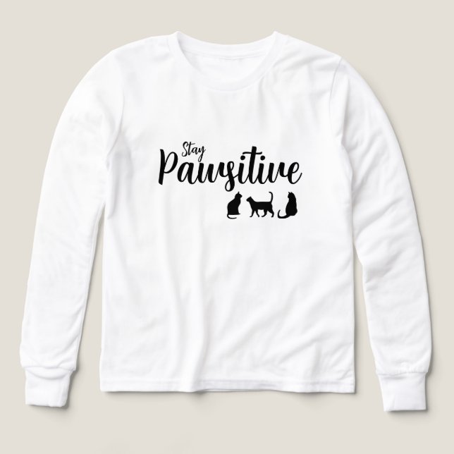 Behåll den pawsitiva, svarta katten t shirt (Design framsida)