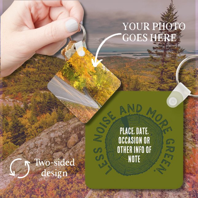Behåll dina egna foton utomhus - Vacation DIY Nyckelring (Two-sided metal keychain makes a great outdoor vacation souvenir. Add your photo and custom text.)