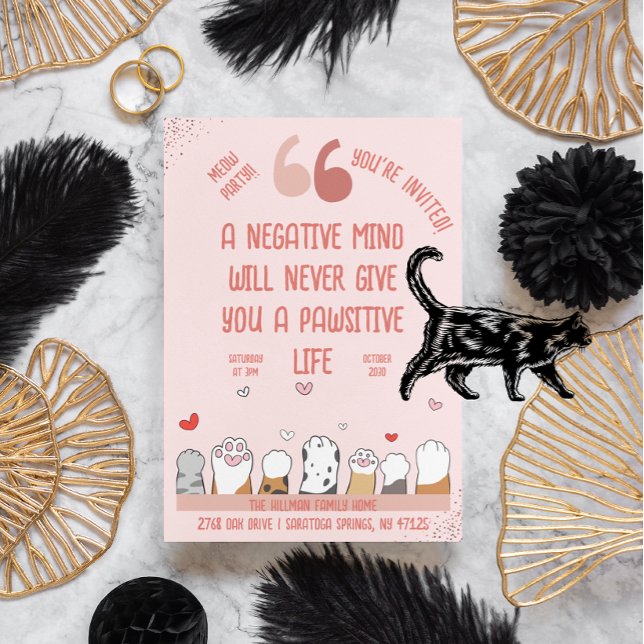 Behåll ett positivt Temaparty för primitiv katt Inbjudningar (Skapare uppladdad)