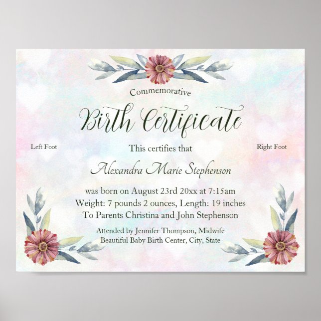 Behåll födelseattest för fotavtryck i Flicka Poster (Framsidan)