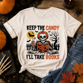 Behåll Godiset Jag Tar Böckerna Halloween T Shirt