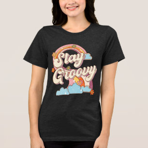Behåll Groovy Retro Rainbow Flowers Typography T Shirt