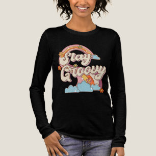 Behåll Groovy Retro Rainbow Flowers Typography T Shirt