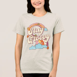 Behåll Groovy Retro Rainbow Flowers Typography T Shirt
