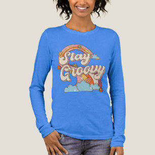 Behåll Groovy Retro Rainbow Flowers Typography T Shirt