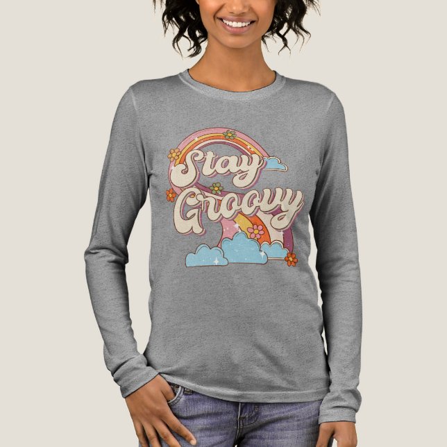 Behåll Groovy Retro Rainbow Flowers Typography T Shirt (Framsida)