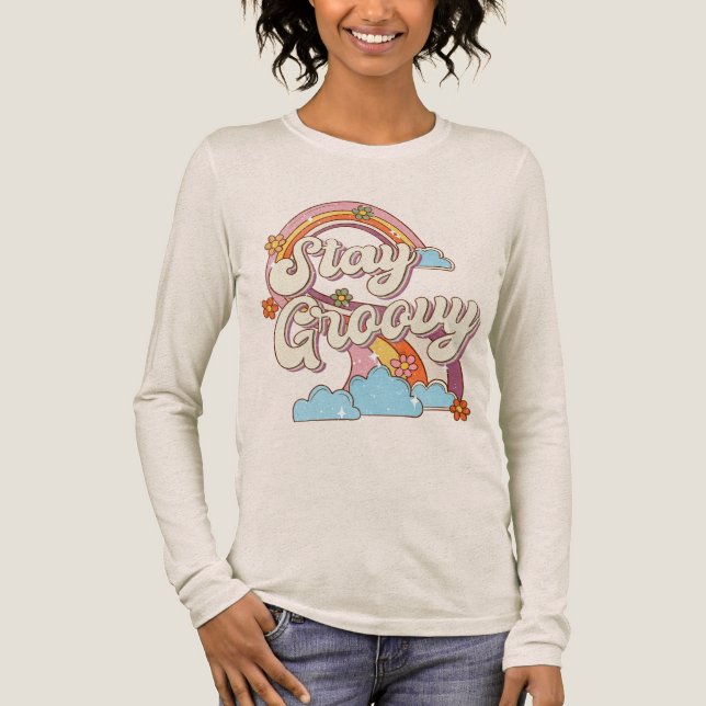 Behåll Groovy Retro Rainbow Flowers Typography T Shirt (Framsida)