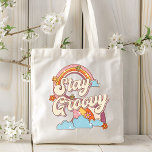 Behåll Groovy Retro Rainbow Flowers Typography Tygkasse<br><div class="desc">Behåll Groovy Retro Rainbow Flowers Typography Tote bags har texten "Stanna Groovy" i en prästertypning som accentueras av moln,  regnbåge och blommor. Perfekt som en gåva till henne för födelsedag,  jul,  Mors dag,  bästa vänner,  systrar med mera. Designad av Evco Studio www.zazzle.com/store/evcostudio</div>
