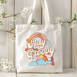 Behåll Groovy Retro Rainbow Flowers Typography Tygkasse