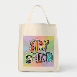 Behåll Konstig Livsmedel Tote Bag Rainbow Backgrou Tygkasse