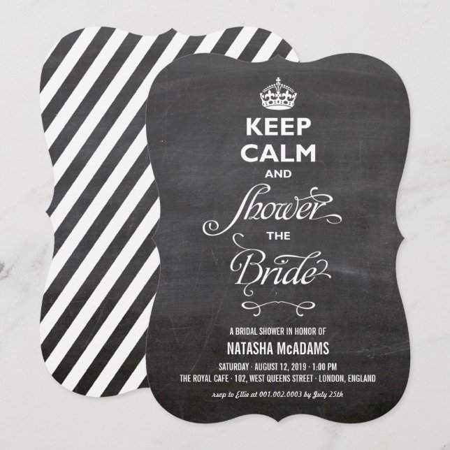 Behåll lugnet och duscha bruden rolig kritbräda inbjudningar (Fram/baksida)