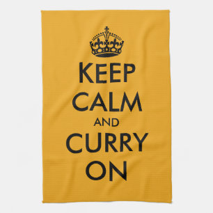 Behåll lugnet och fortsätt med curry rolig gul kök kökshandduk