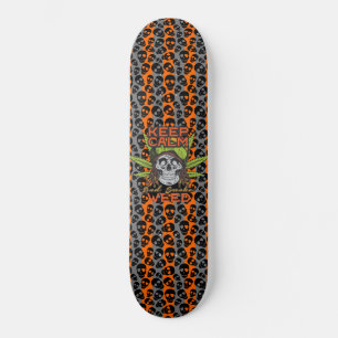 Behåll lugnet och röka gräs Rastafariansk dödskall Mini Skateboard Bräda 18,5 Cm