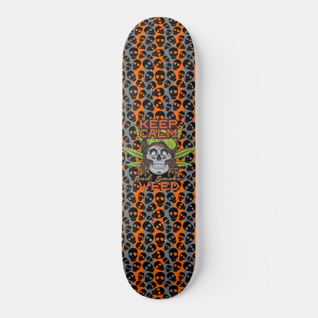 Behåll lugnet och röka gräs Rastafariansk dödskall Mini Skateboard Bräda 18,5 Cm (Framsida)