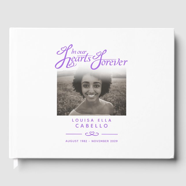 Behåll minnesmärket bok i våra hjärtan, vit lila (Framsida)