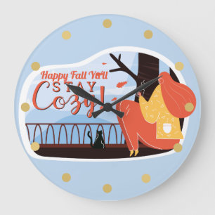 Behåll Mysigt Hygge-höstfälla FolkArt-decor Lägg t Stor Klocka