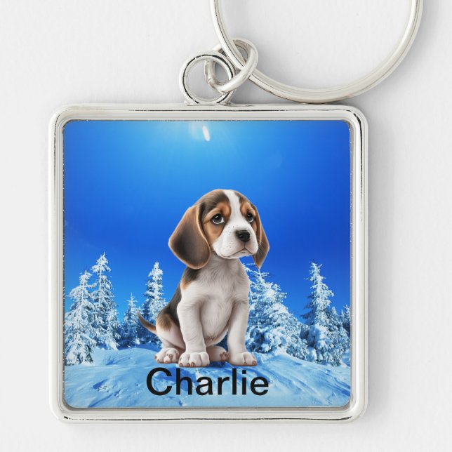 Behåll Personligen på ditt Pet-Hund-överfoto Fyrkantig Silverfärgad Nyckelring (Framsidan)