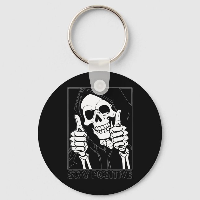 Behåll positiv Skeleton Grim Reaper Halloween Nyckelring (Framsida)