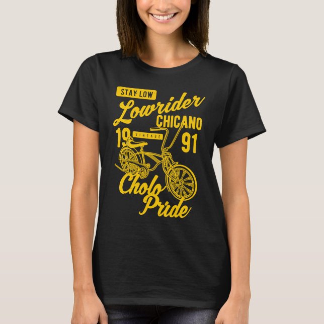 Behåll Pridet Chicano Lowrider Bicycle Retr T Shirt (Framsida)