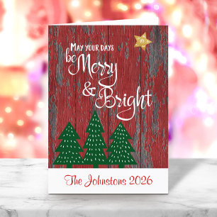 Behåll Träd av Bright Script Rustic Wood Guld Star Helgkort