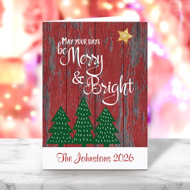 Behåll Träd av Bright Script Rustic Wood Guld Star Helgkort (Skapare uppladdad)