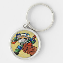 Behåll varningssäkerhetsklass rund silverfärgad nyckelring