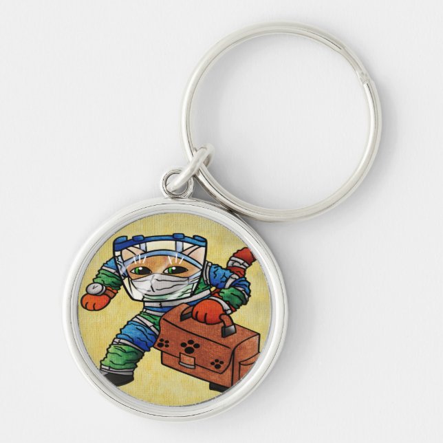 Behåll varningssäkerhetsklass rund silverfärgad nyckelring (Framsidan)