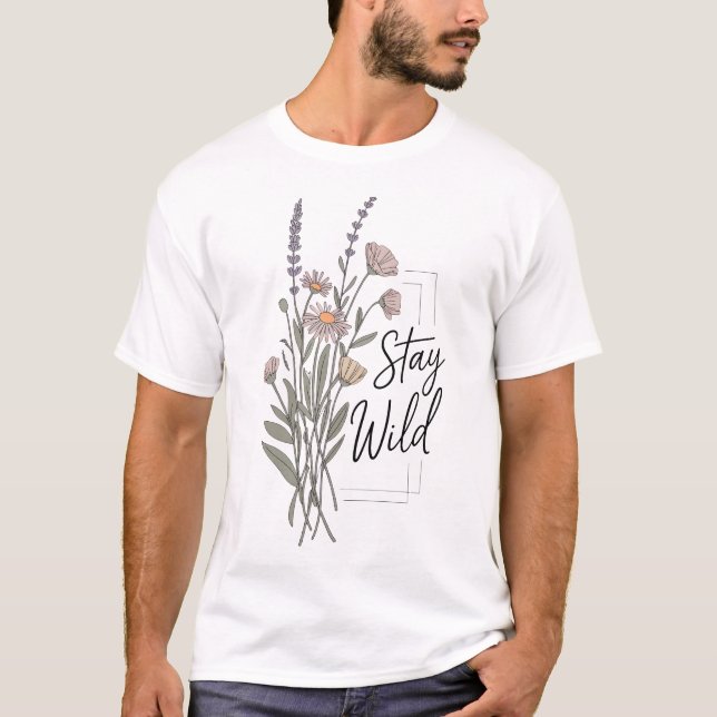 Behåll Vild Boho Wildblommors minimalistiska Tee-d T Shirt (Framsida)