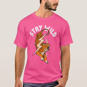 Behåll Vild Coolan Tiger & Lighdown Bult Retro T Shirt