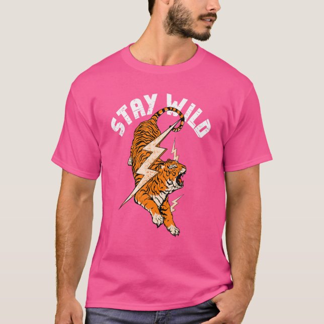 Behåll Vild Coolan Tiger & Lighdown Bult Retro T Shirt (Framsida)