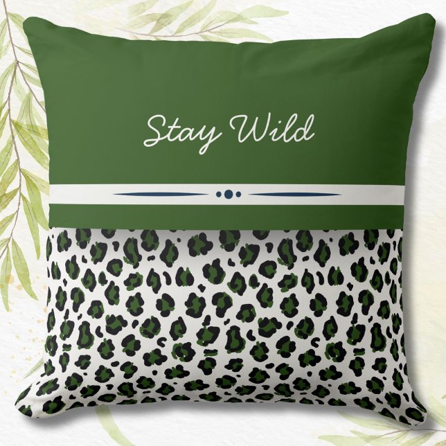 Behåll Vilden Leopard Skriv ut Jungle Grönt Dekora Kudde (Stay Wild Leopard Print Jungle Green Throw Pillow)
