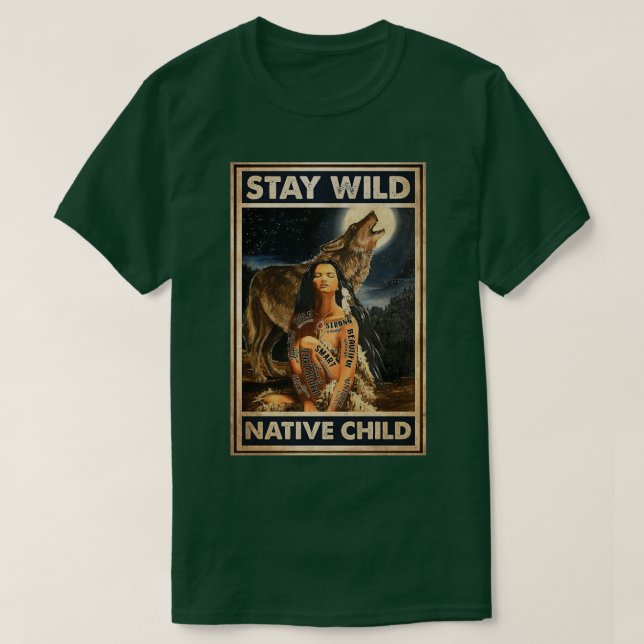 Behåll vildens inbyggda amerikanska barn med varg  t shirt (Design framsida)