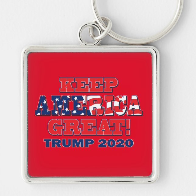 Behålla Amerika Underbart igen Trump 2020 Fyrkantig Silverfärgad Nyckelring (Framsidan)